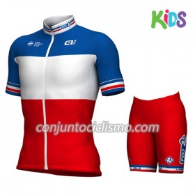 Conjunto Maillot + Culotte Corto 2017 FDJ Campeonato de Francia Niños